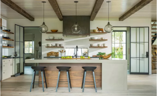 别墅装修设计师学习分享三间钉式现代田园风格的厨房